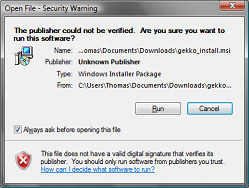 Warning pop-up